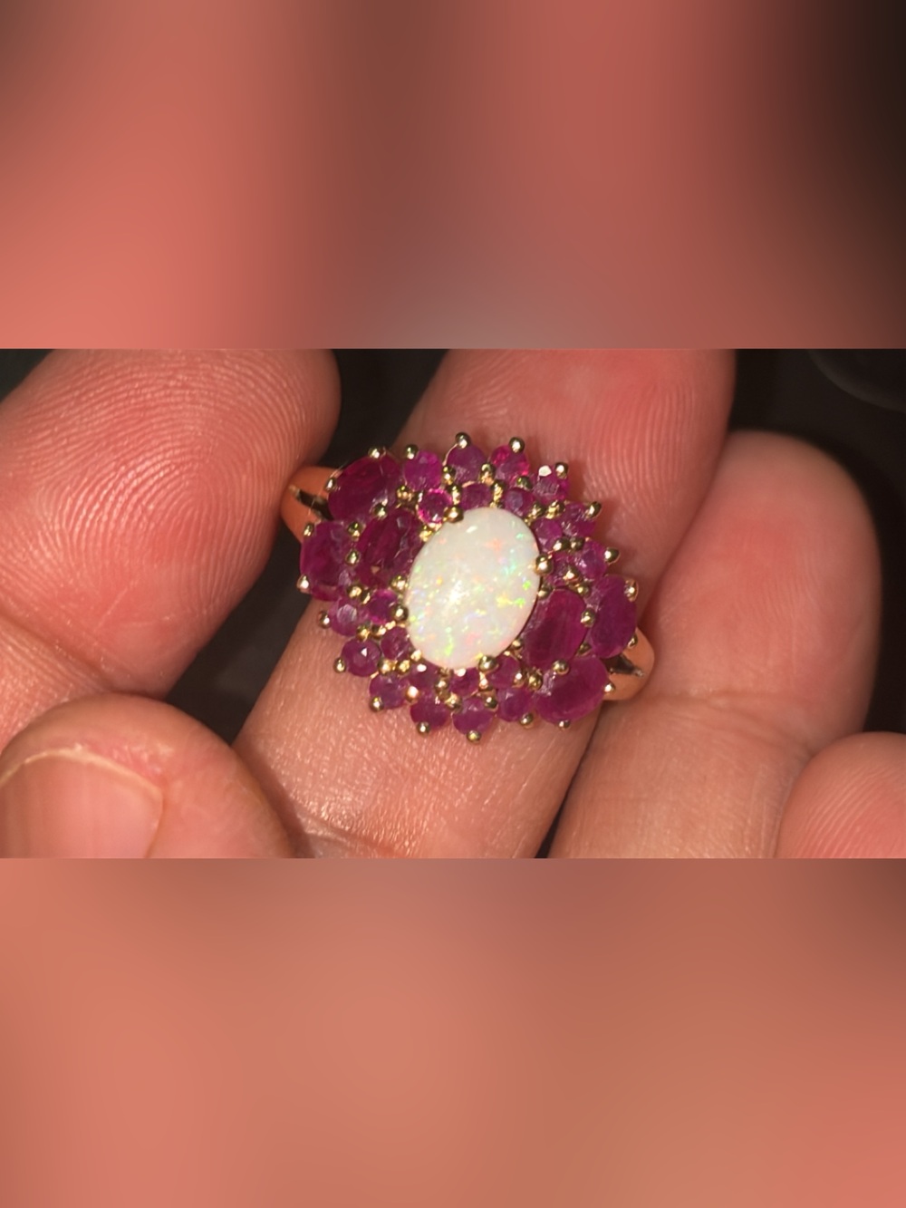 10k Gold Ring Opal and Ruby